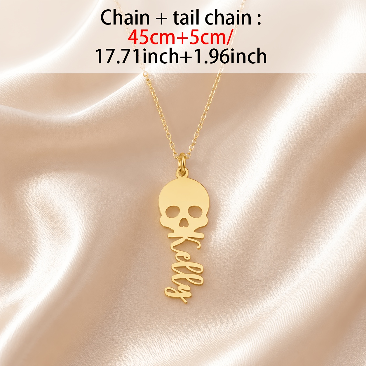 Personalized 18K Gold Plated Gothic Skull Name Necklace